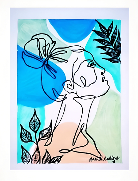 A Thinking Women  (ART_8745_69406) - Handpainted Art Painting - 9in X 14in