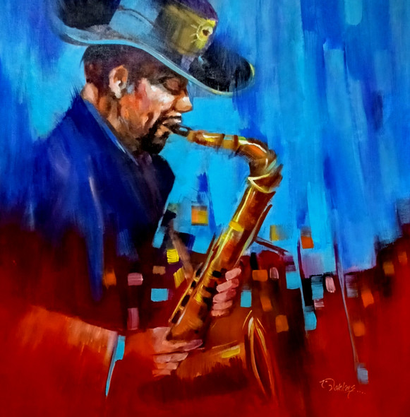 Music Man 2 (ART_1038_69488) - Handpainted Art Painting - 24in X 24in