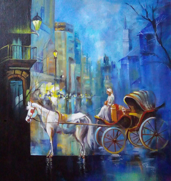 Horse Cart 1 (ART_1038_69483) - Handpainted Art Painting - 36in X 36in