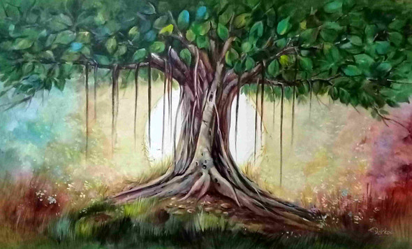 Banyan Tree -2 (ART_1038_69482) - Handpainted Art Painting - 33in X 20in