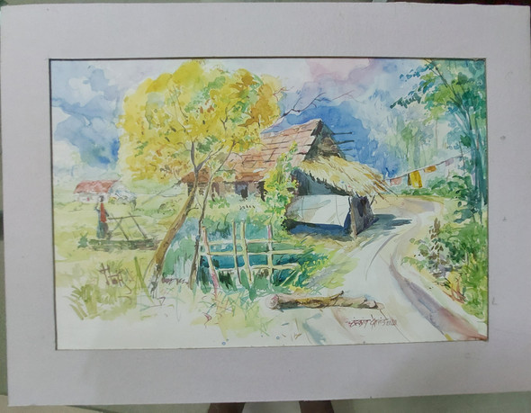 The Hut (ART_8751_69472) - Handpainted Art Painting - 16in X 11in