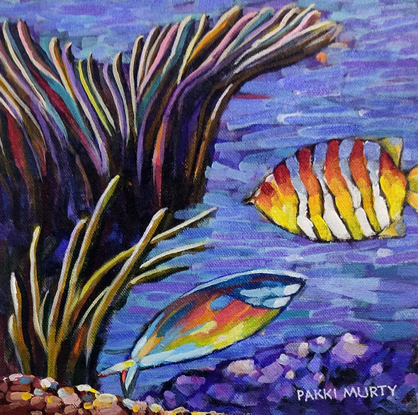 Underwater Beauty (ART_8750_69497) - Handpainted Art Painting - 8in X 8in