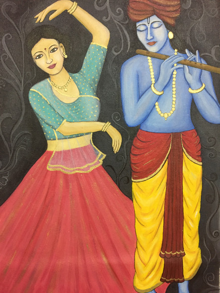 Radha Krishna  (ART_8224_69653) - Handpainted Art Painting - 23in X 17in
