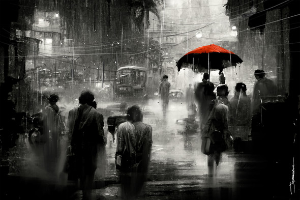 Kolkata Rain In The City 3 (PRT_8658_69598) - Canvas Art Print - 18in X 12in