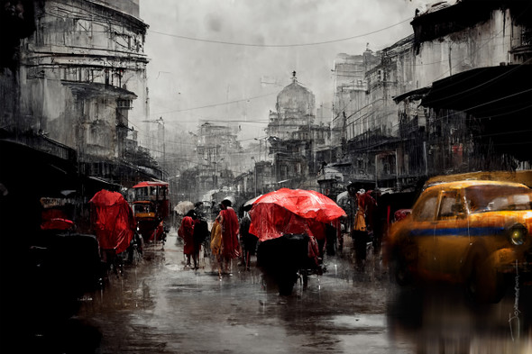 Kolkata Rain In The City 1 (PRT_8658_69596) - Canvas Art Print - 18in X 12in