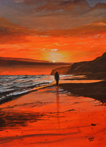 Walk On The Beach (PRT_7844_69590) - Canvas Art Print - 36in X 50in