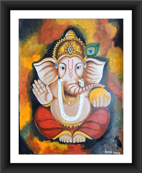 Ganesh painting  (ART_7279_69581) - Handpainted Art Painting - 14in X 19in