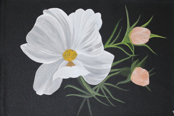 The white blooming flower  (ART_8626_68790) - Handpainted Art Painting - 16in X 22in