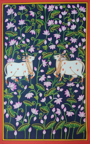 Pichwai Paintings - Cows (ART_8770_69739) - Handpainted Art Painting - 10in X 16in