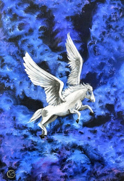 Flying Horse in Paradise (ART_8580_69810) - Handpainted Art Painting - 14in X 20in