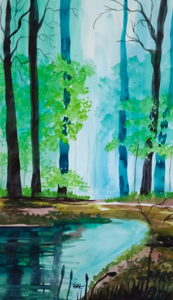 Handmade watercolor painting/ Forest/ 16√ó23 inch (ART_8771_69884) - Handpainted Art Painting - 16in X 23in