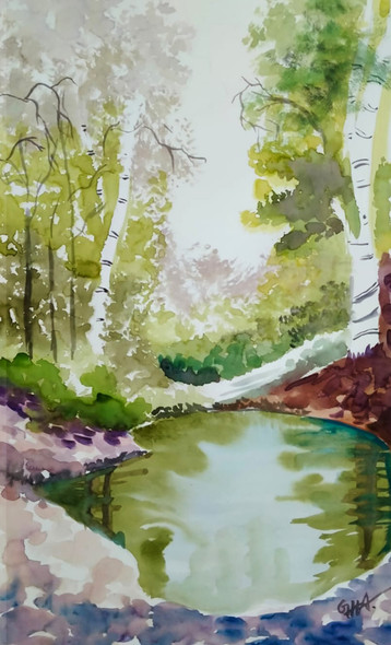 Handmade watercolor painting/ forest/ 16√ó23 inch (ART_8771_69883) - Handpainted Art Painting - 16in X 23in