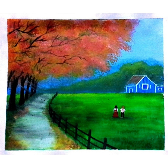 House in the nature (ART_8693_69830) - Handpainted Art Painting - 9in X 7in