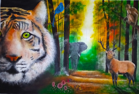 The Forest Kingdom (ART_8693_68766) - Handpainted Art Painting - 21in X 14in