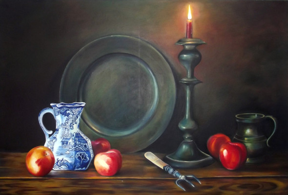Still Life With Candle (ART_8790_69974) - Handpainted Art Painting - 36in X 24in
