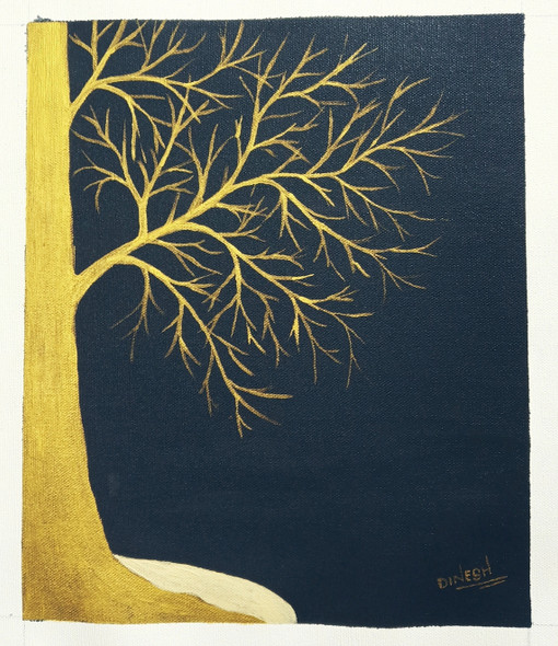 Golden Tree 01 (ART_8203_69994) - Handpainted Art Painting - 10in X 12in