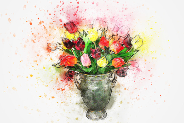 Flower Bouquet Tulips (PRT_7809_70183) - Canvas Art Print - 26in X 17in