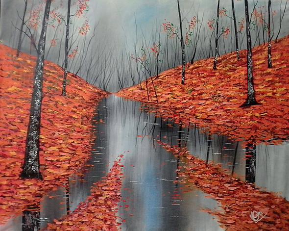 Red Forest (ART_5868_70164) - Handpainted Art Painting - 48in X 38in
