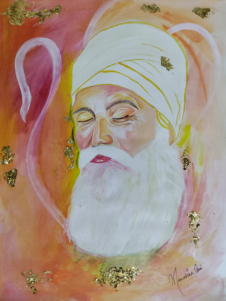Founder of Sikhism: Guru Nanak (ART_8805_70135) - Handpainted Art Painting - 17in X 23in
