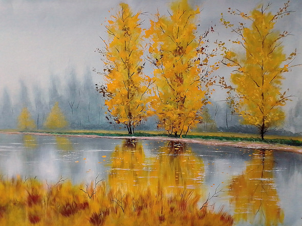 Autumn reflections (ART_5868_70071) - Handpainted Art Painting - 49in X 36in