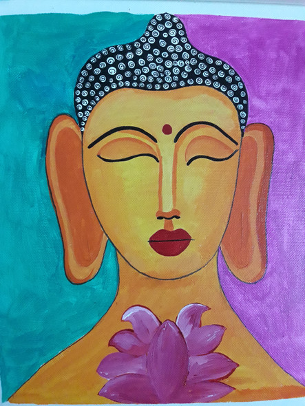 Buddha art  (ART_8779_70057) - Handpainted Art Painting - 10in X 12in