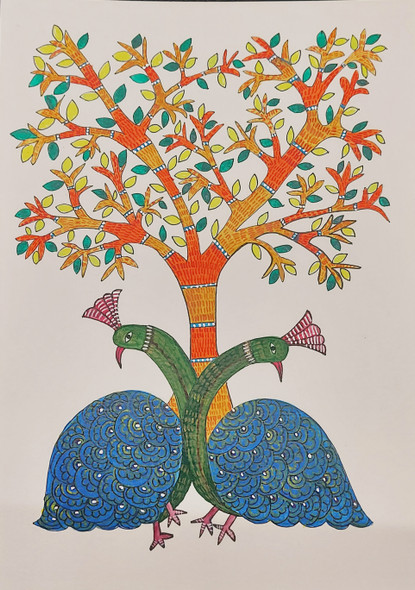 Gond Art  Tribal Painting (ART_8526_69253) - Handpainted Art Painting - 8in X 11in