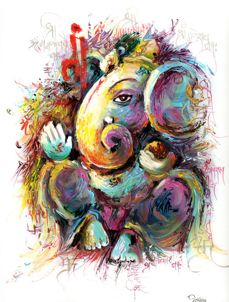 Lord Ganesh 20 (ART_1038_70327) - Handpainted Art Painting - 24in X 30in