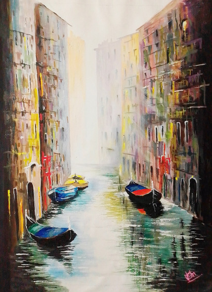 Street Of Vintage (ART_5868_70280) - Handpainted Art Painting - 29in X 39in