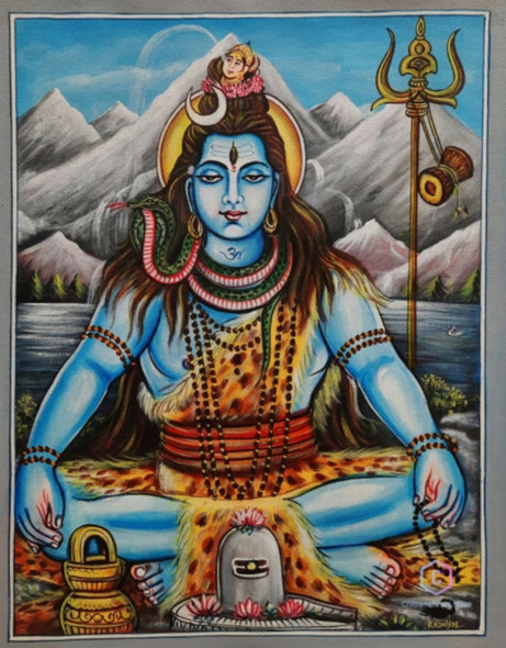 Shiva painting lord Shiva art workIndian art painting (ART_7555_70270) - Handpainted Art Painting - 24in X 36in