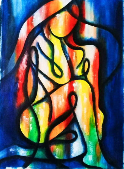 Figurative Abstract (ART_7664_70277) - Handpainted Art Painting - 17in X 23in