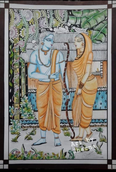 Rama Sita (ART_8786_70264) - Handpainted Art Painting - 11in X 16in