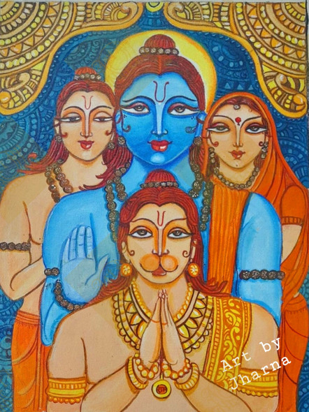 Rama Sita (ART_8786_70263) - Handpainted Art Painting - 14in X 17in