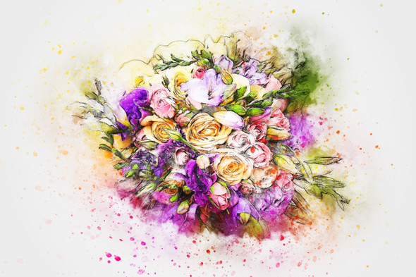 Flowers Bouquet 15 (PRT_7809_70251) - Canvas Art Print - 26in X 17in