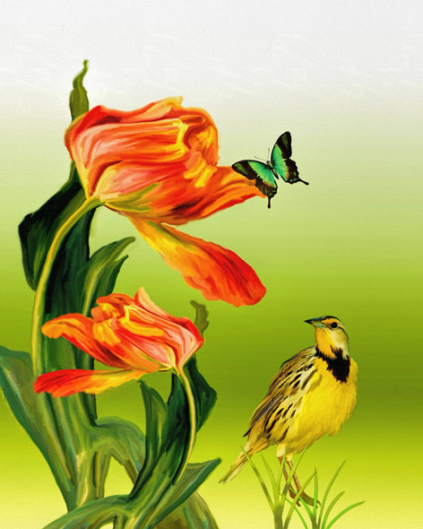 Flowers birds (PRT_7809_70248) - Canvas Art Print - 22in X 27in