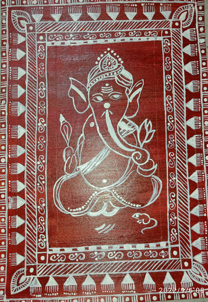 Warli ganesh art (ART_8755_69506) - Handpainted Art Painting - 6in X 8in