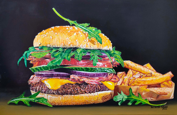 BURGER (ART_8497_70480) - Handpainted Art Painting - 36in X 24in