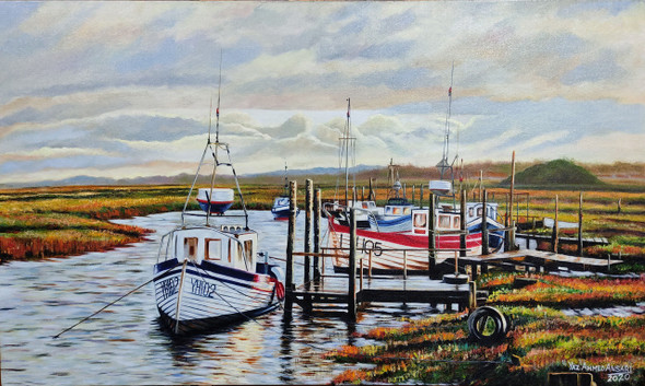 BOATS IN MORNING (ART_8497_70459) - Handpainted Art Painting - 30in X 18in