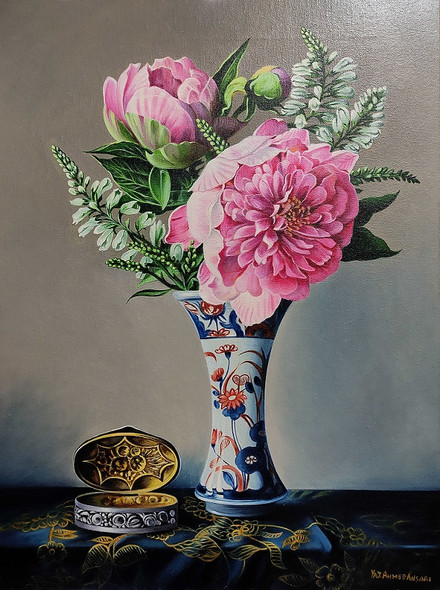 Vase With Flower (ART_8497_70458) - Handpainted Art Painting - 18in X 24in