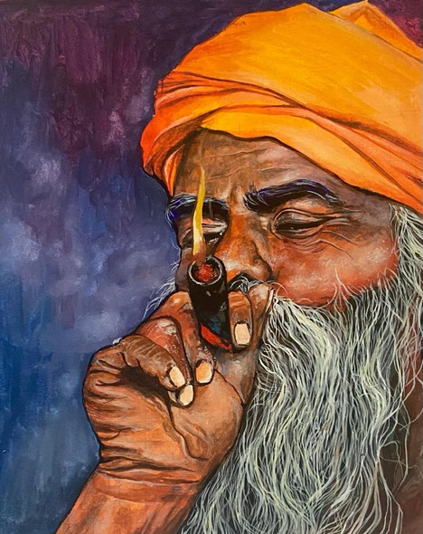 The vagabond saadhu (ART_7283_70423) - Handpainted Art Painting - 8in X 11in