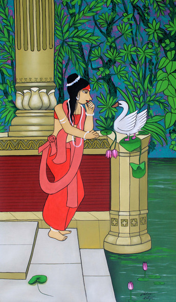 Damayanti (ART_3324_70390) - Handpainted Art Painting - 23in X 38in
