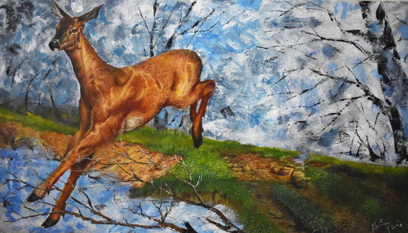 A Deer (ART_479_70373) - Handpainted Art Painting - 38in X 22in