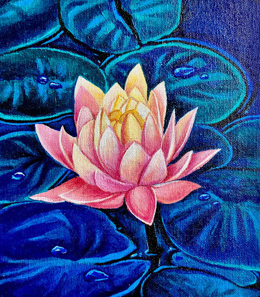 The serene bloom- lotus in acrylic (ART_7283_70345) - Handpainted Art Painting - 8in X 12in