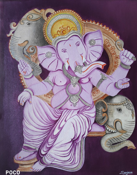 Ganapati (ART_8714_69519) - Handpainted Art Painting - 16in X 14in