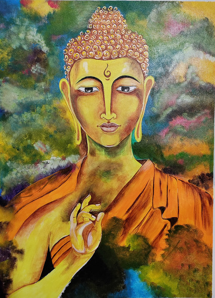 Budha3 (ART_8823_70637) - Handpainted Art Painting - 27 in X 20in