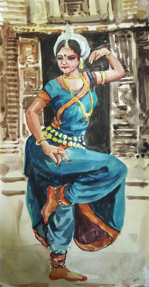 Dancing girl  (ART_7901_70635) - Handpainted Art Painting - 7in X 13in