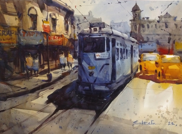 Kolkata City (ART_8170_70812) - Handpainted Art Painting - 29in X 21in