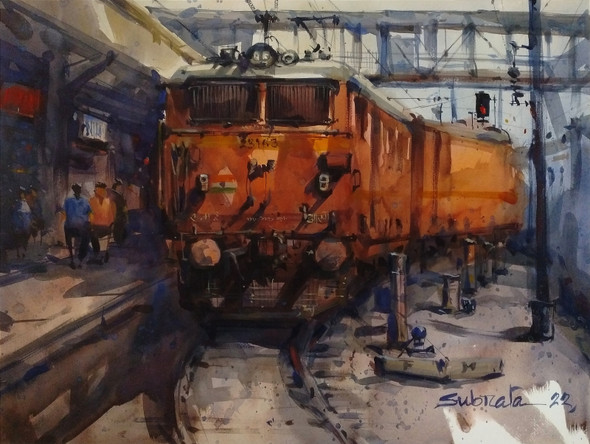 Indian Railway (ART_8170_70809) - Handpainted Art Painting - 28in X 21in