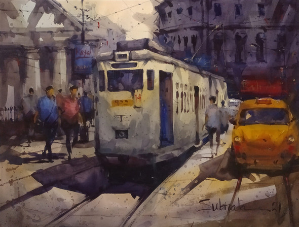 Kolkata City (ART_8170_70804) - Handpainted Art Painting - 28in X 21in