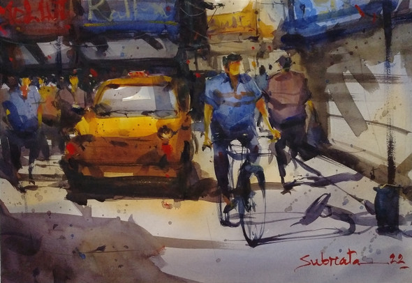 Kolkata City (ART_8170_70817) - Handpainted Art Painting - 20in X 14in