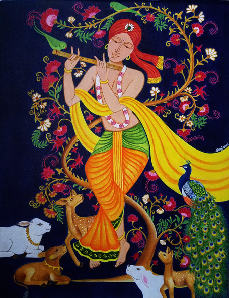 Vrundavan (ART_8714_70765) - Handpainted Art Painting - 14in X 16in